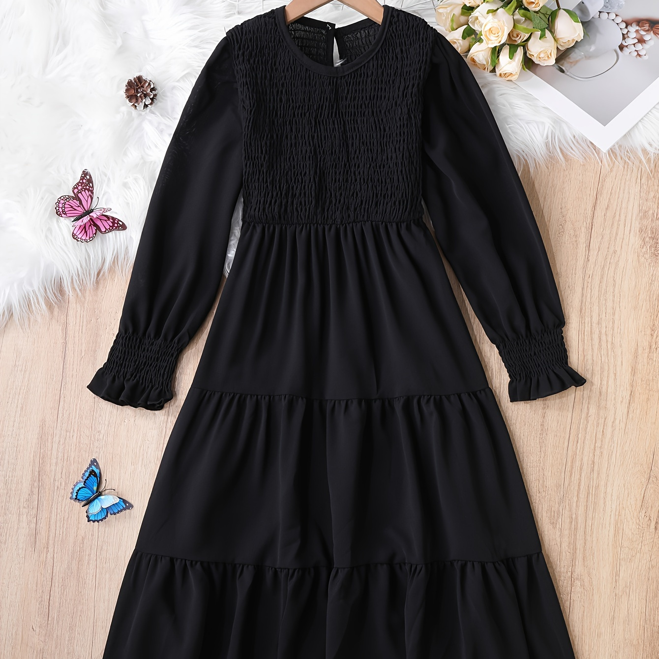

Elegant Girls Long Sleeve Dress Solid Dresses Spring Fall Christmas Outdoor Party Gift