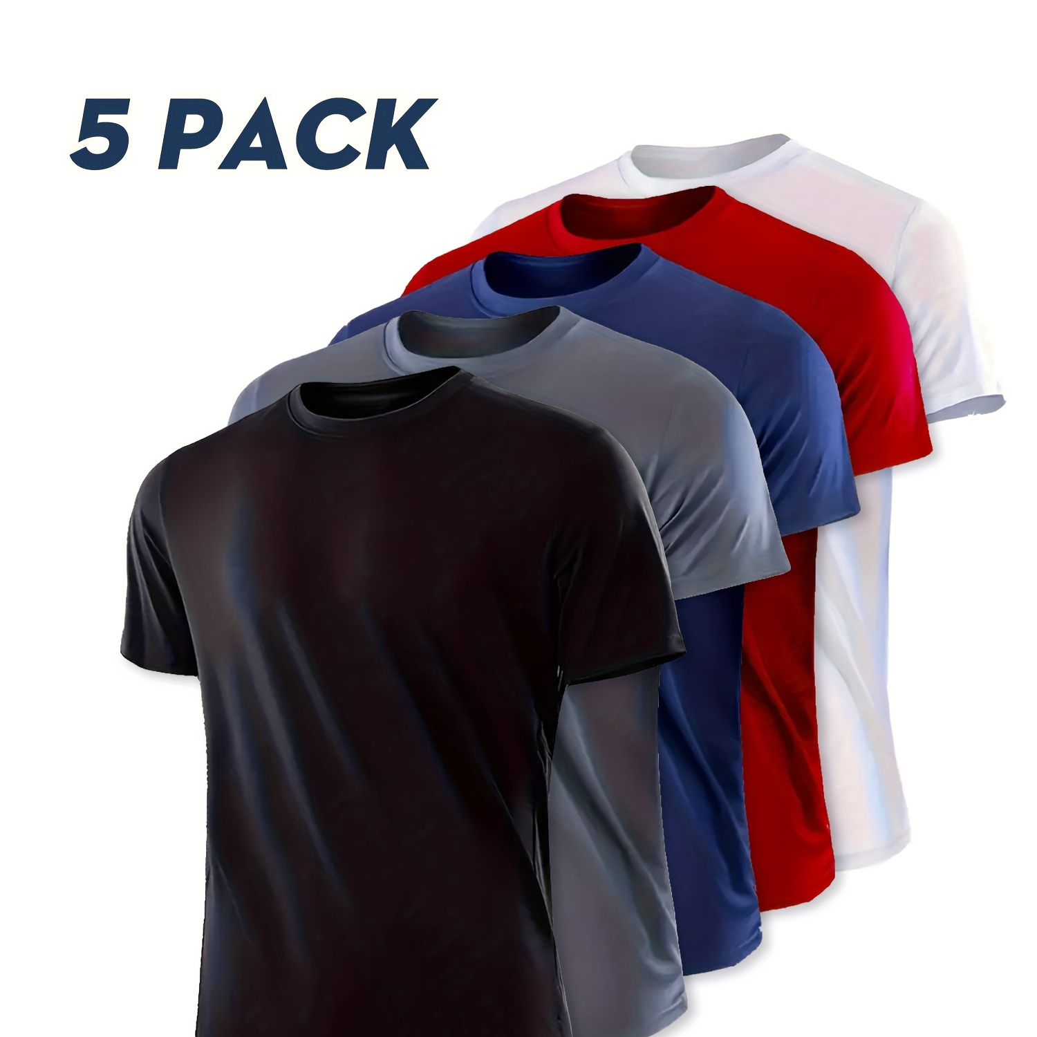 

5-piece Summer Men'-color Short-sleeved T-shirt, Training Outdoor Sportswear, Ice Silk Breathable Quick-drying Comfortable Design Slimming Loose Round Neck T-shirt.