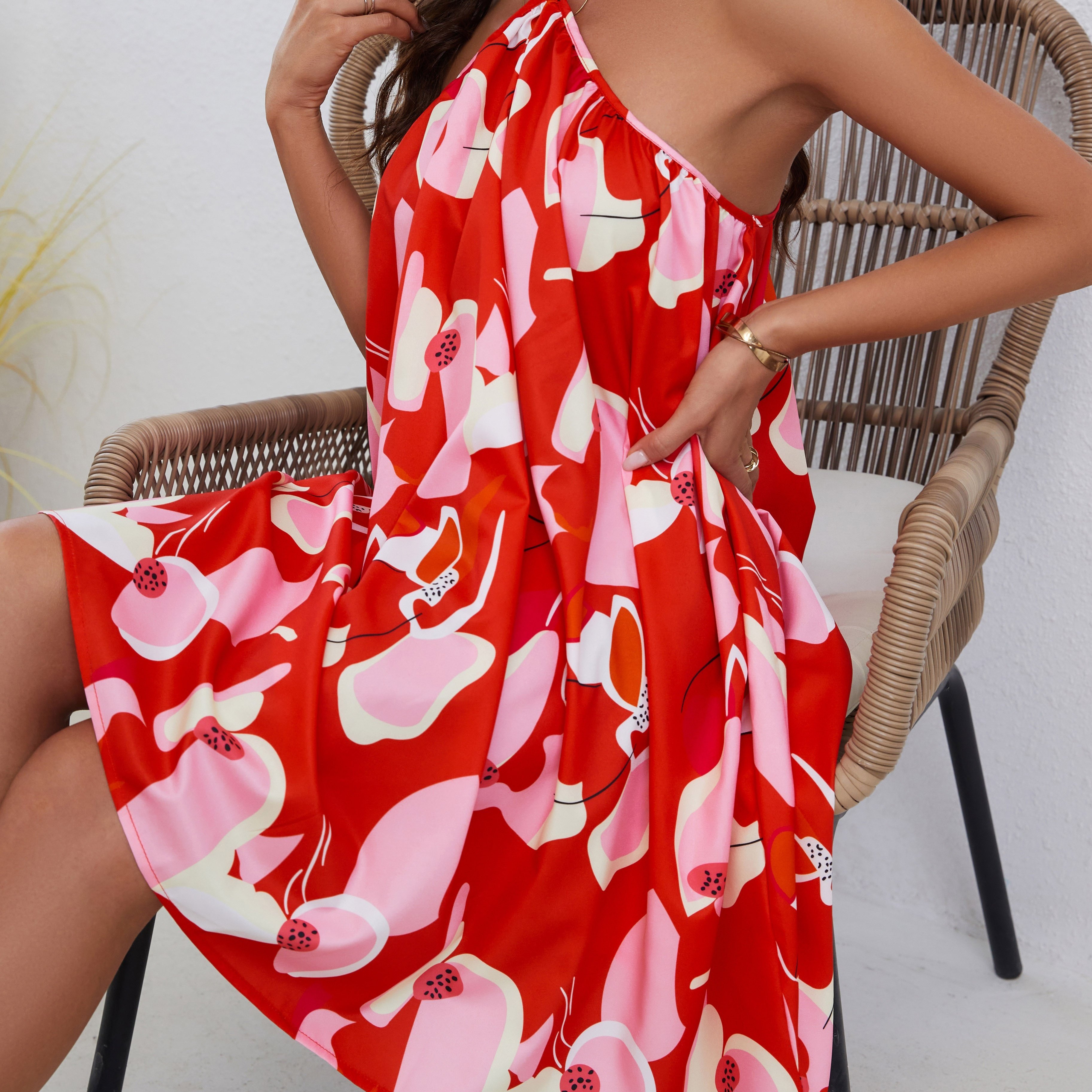 Floral Print Ruched Cami Dress Sexy Sleeveless Summer Midi - Temu Canada