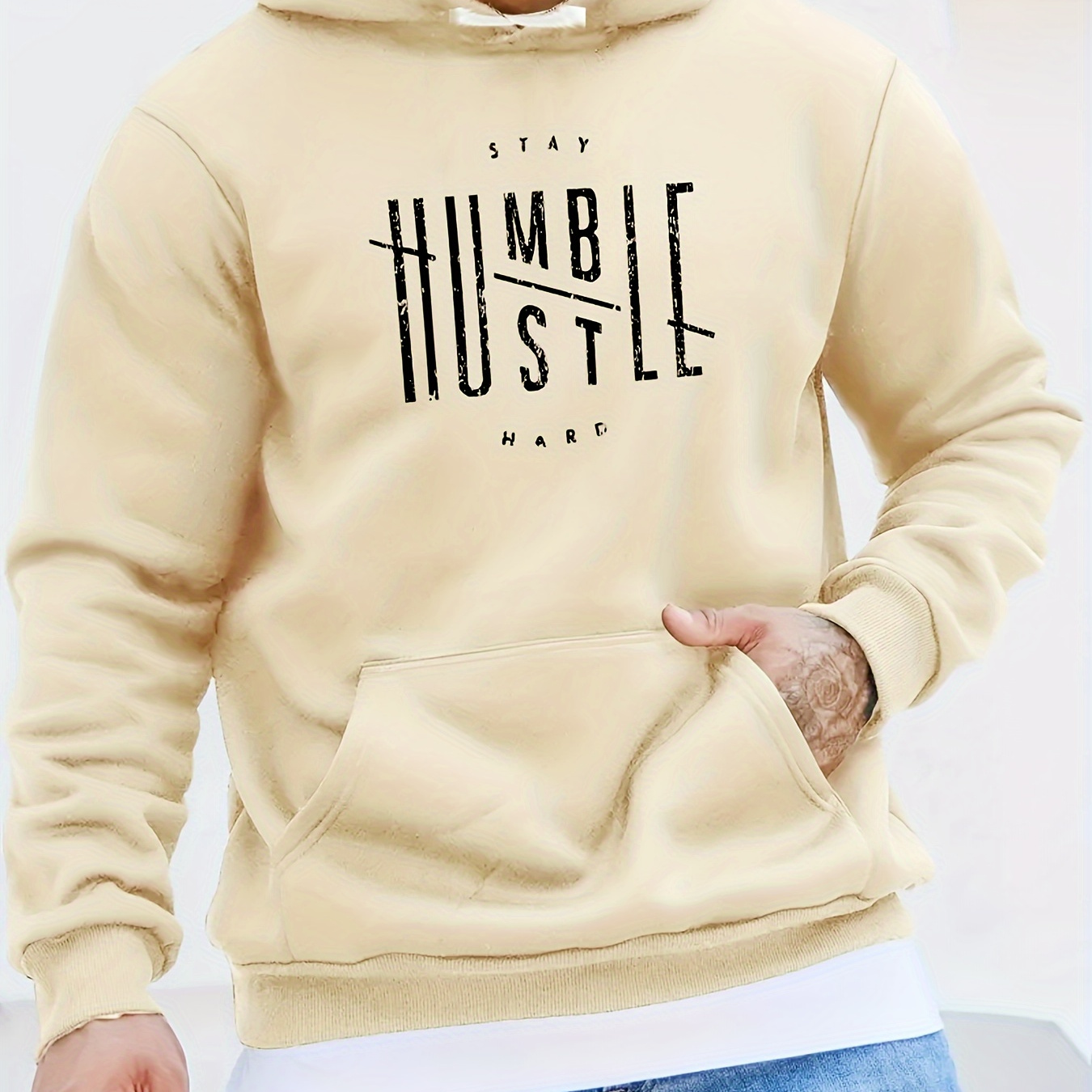 

Letter Print Hoodie With Kangaroo Pocket, Men's Casual Pullover Hooded Sweatshirt
