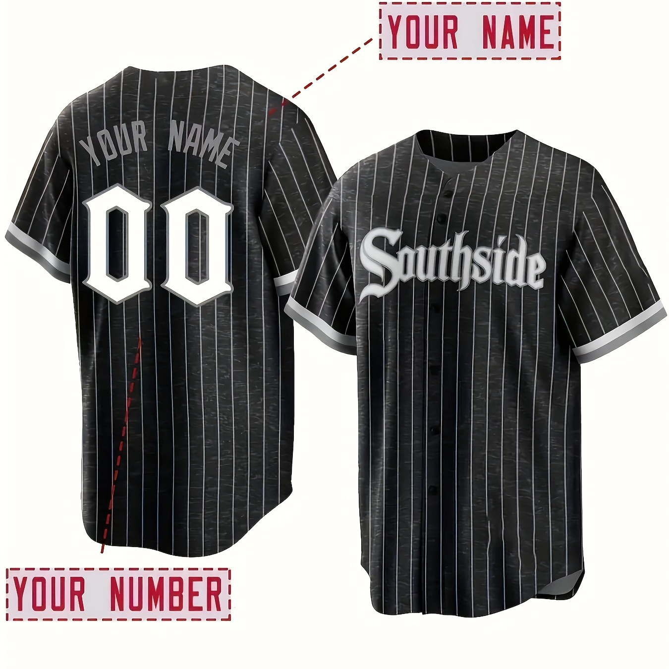 

Customized Name And Number Design, Striped Men's Short Sleeve Loose Breathable V-neck Embroidery Baseball Jersey, Sports Shirt For Team Training