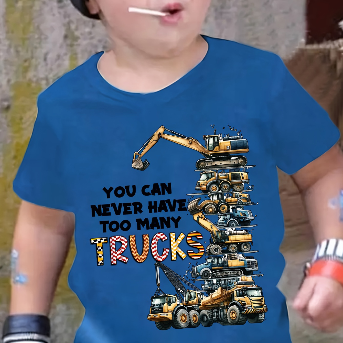 

Excavator Truck Print Boy's T-shirt, Kids Casual Short Sleeve Crew Neck Comfy Summer Tee Tops