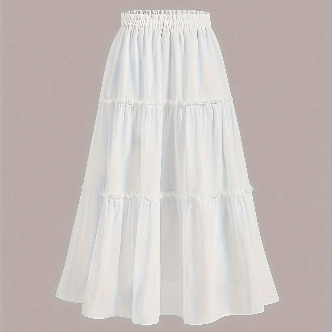 

Solid Color Ruffle Hem Skirt, Versatile Elastic Waist Swing Skirt For Spring & Fall, Women's Clothing