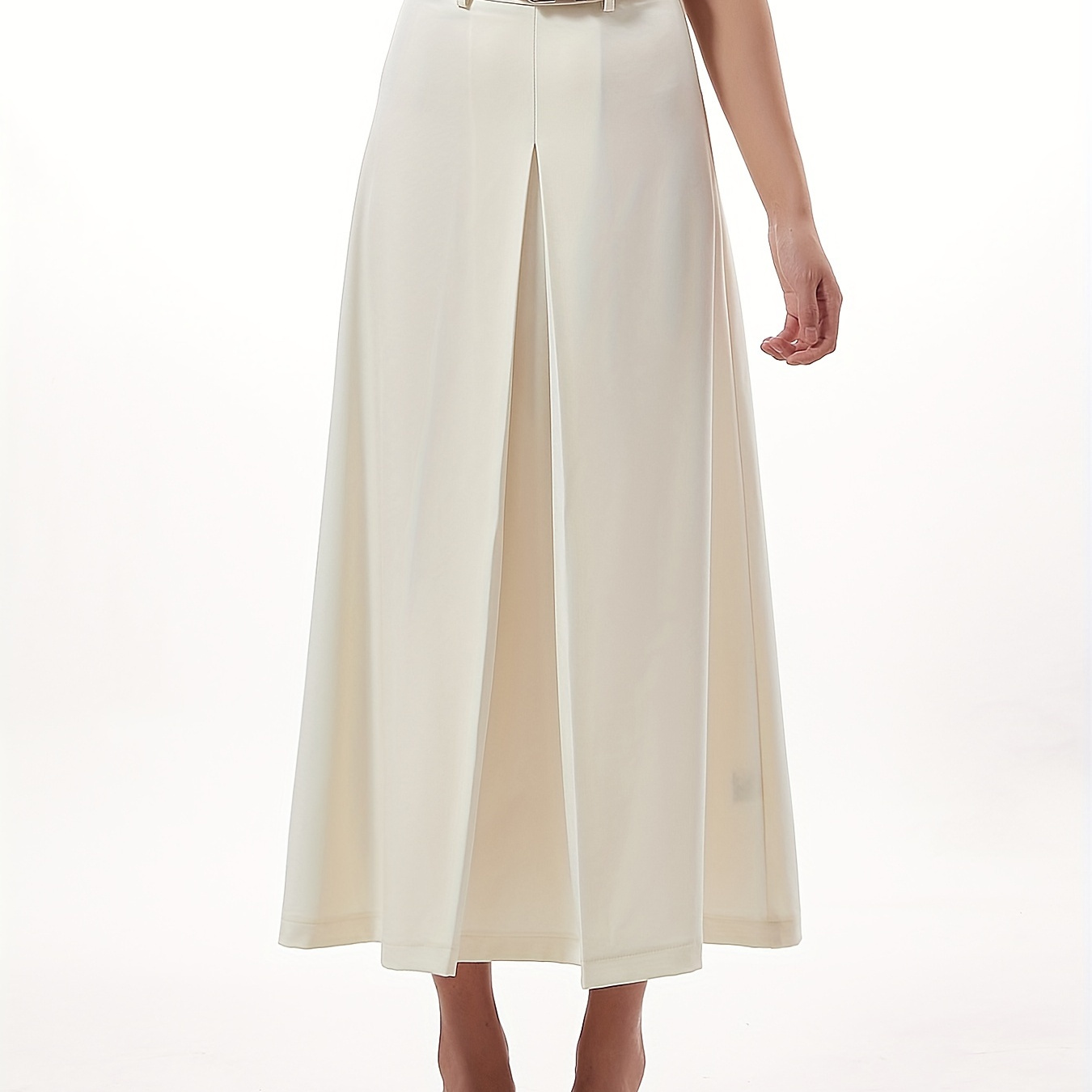 

High Waist Pleated Skirt, Elegant Solid A-line Midi Skirt For Spring & Summer, Women's Clothing