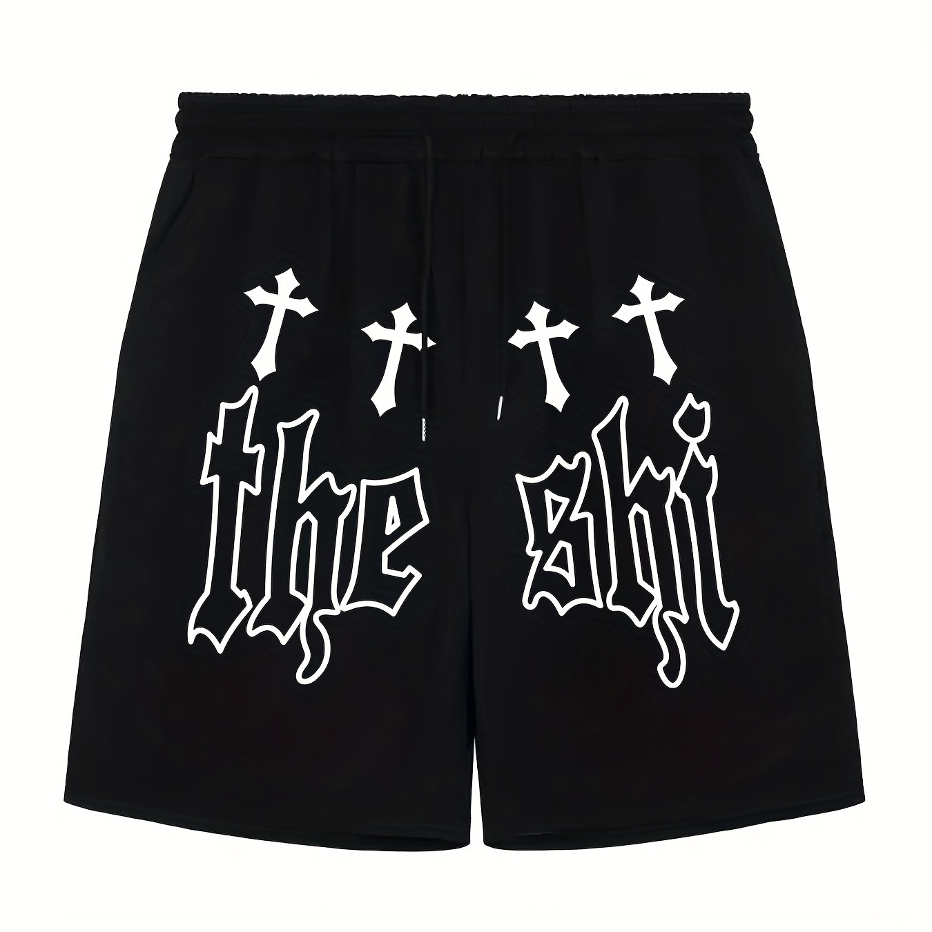 

Cross Print, Men's Shorts, Summer Casual Loose Wear, Elastic Waist Drawstring Shorts