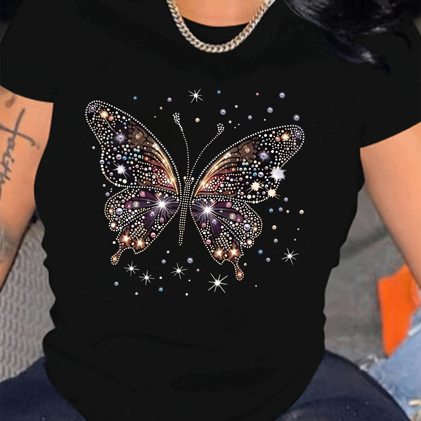 

Butterflies Print T-shirt, Short Sleeve Crew Neck Casual Top For Summer & Spring, Women's Clothing