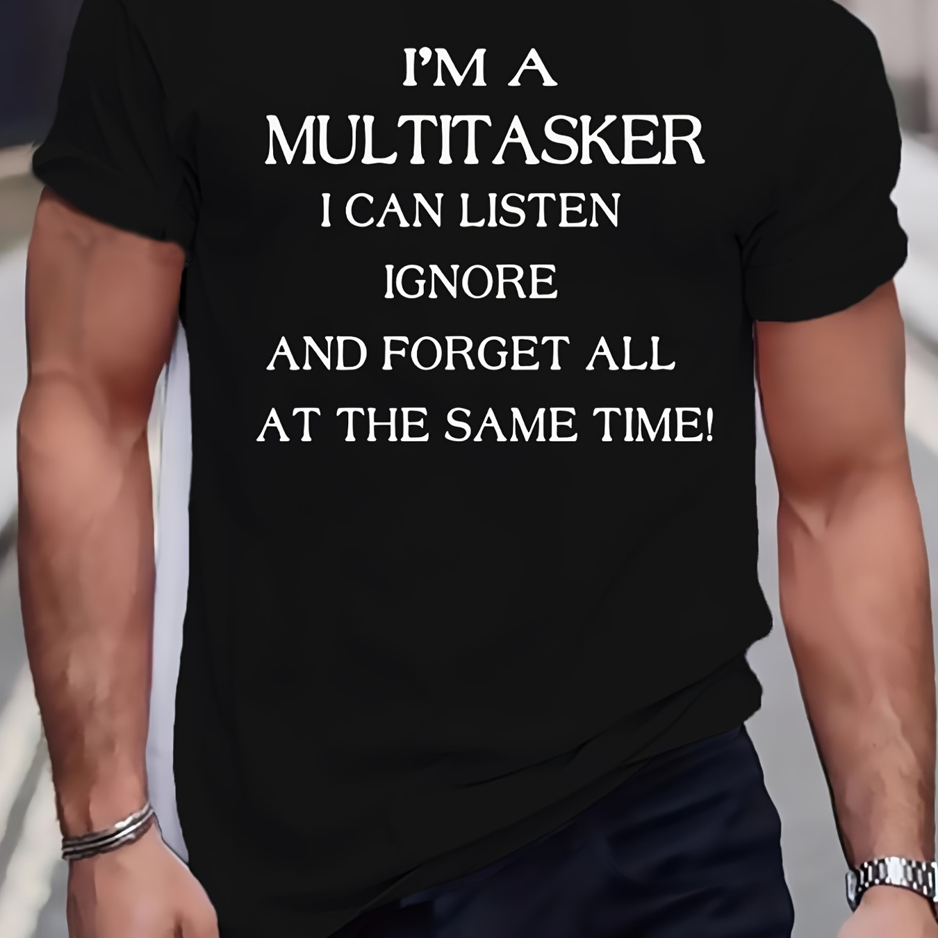 

i'm A Multitasker" Letter Graphic Print Men's Creative Top, Casual Mid Stretch Short Sleeve Crew Neck T-shirt, Men's Tee For Summer Outdoor