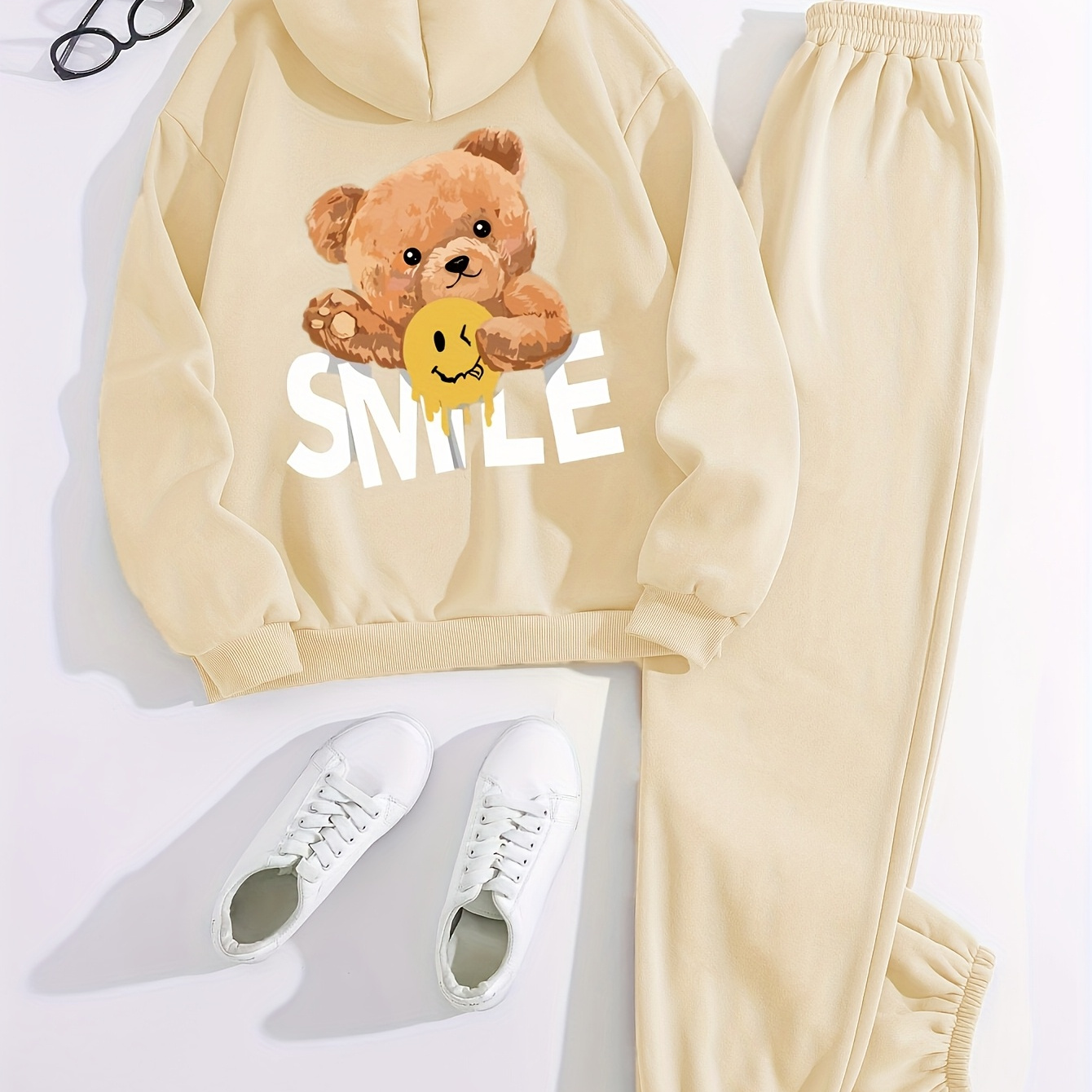

Bear And Letter Graphic Drawstring Thermal Lined Hoodie & Sweatpants