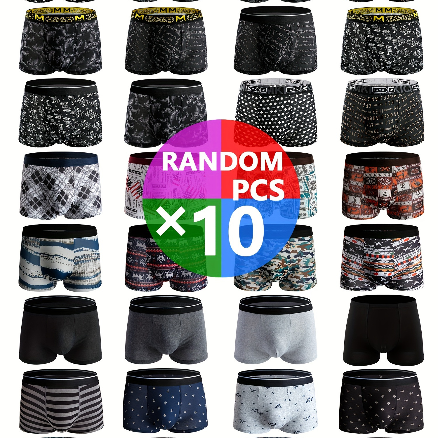 

10pcs Set Of Printed Styles, Men's Elastic Flat Angle Underwear, Soft, Comfortable And Breathable Underwear