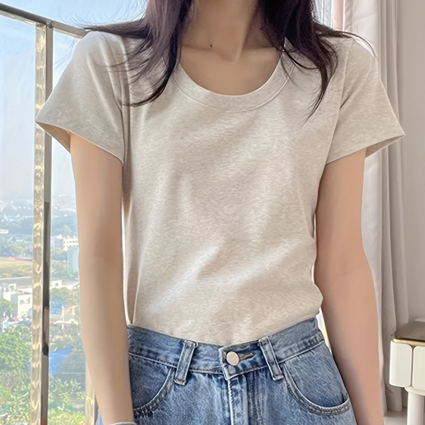 

Solid Color Crew Neck T-shirt, Casual Short Sleeve T-shirt For Spring & Summer, Women's Clothing