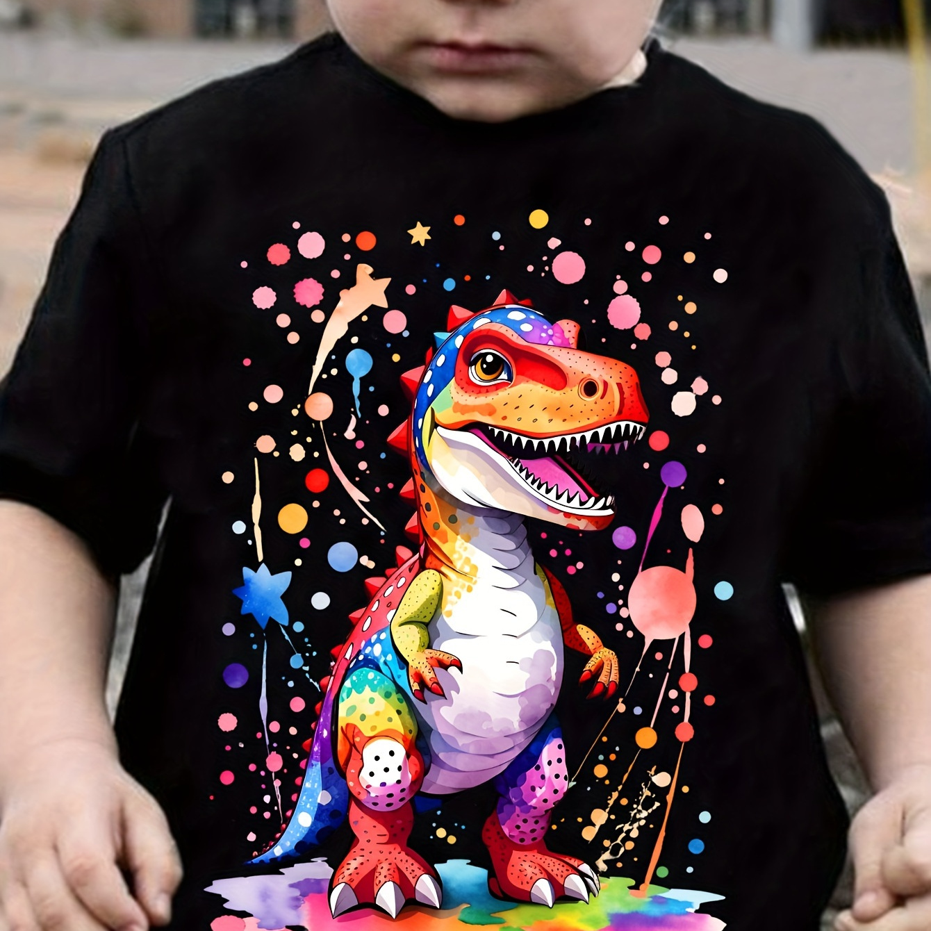 

Colorful Cartoon Dinosaur Graphic Print Tee, Boys' Casual & Trendy Crew Neck Short Sleeve T-shirt For Spring & Summer, Boys' Clothes For Everyday Life