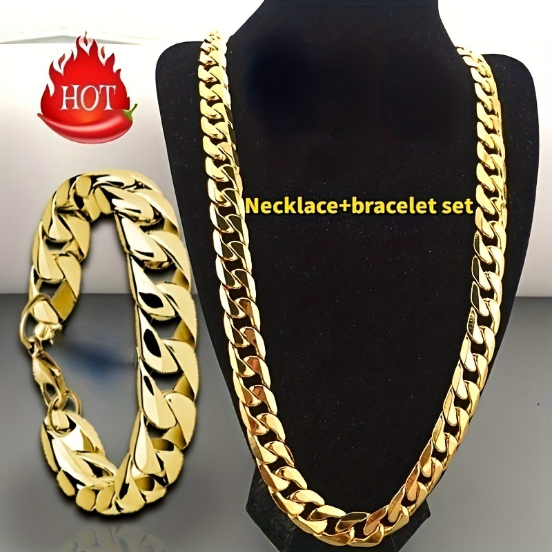 

2pcs/set Necklace + Bracelet Fashion Luxury Men & Women Fashion Necklace 18-30 Inch Necklace, Bangle Size:21cm
