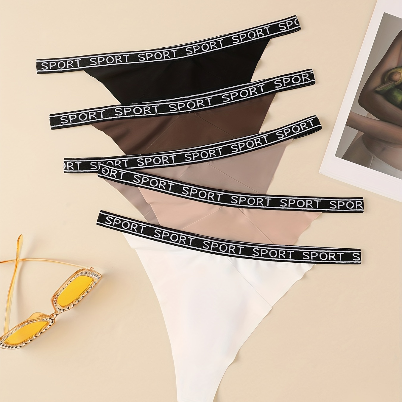 Letter Tape Thongs Comfy Breathable Low Waist Intimates - Temu