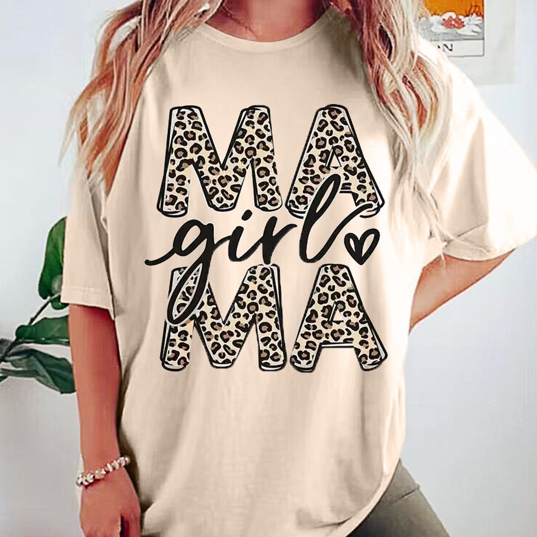 

Mama Girl Print T-shirt, Casual Crew Neck Short Sleeve Top For Spring & Summer, Women's Clothing
