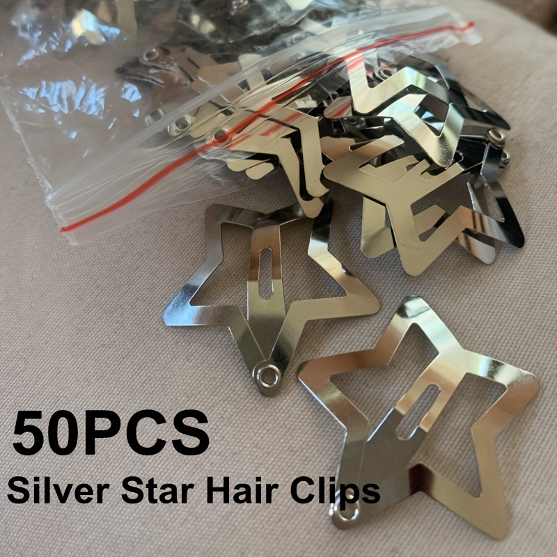 50pcs/set Silver Thick BB Clip Pentagram Hair Clip Diy Hair Clip Headwear Hair Accessories , ideal choice for gifts