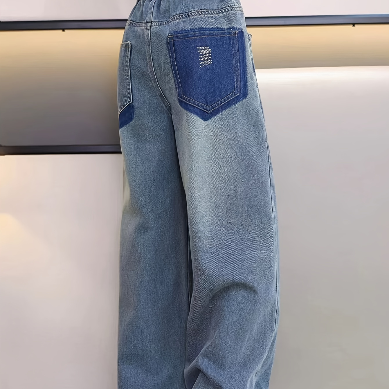 

Y2k Girl's Casual Baggy Jeans, High Waist Straight Loose Denim Trousers