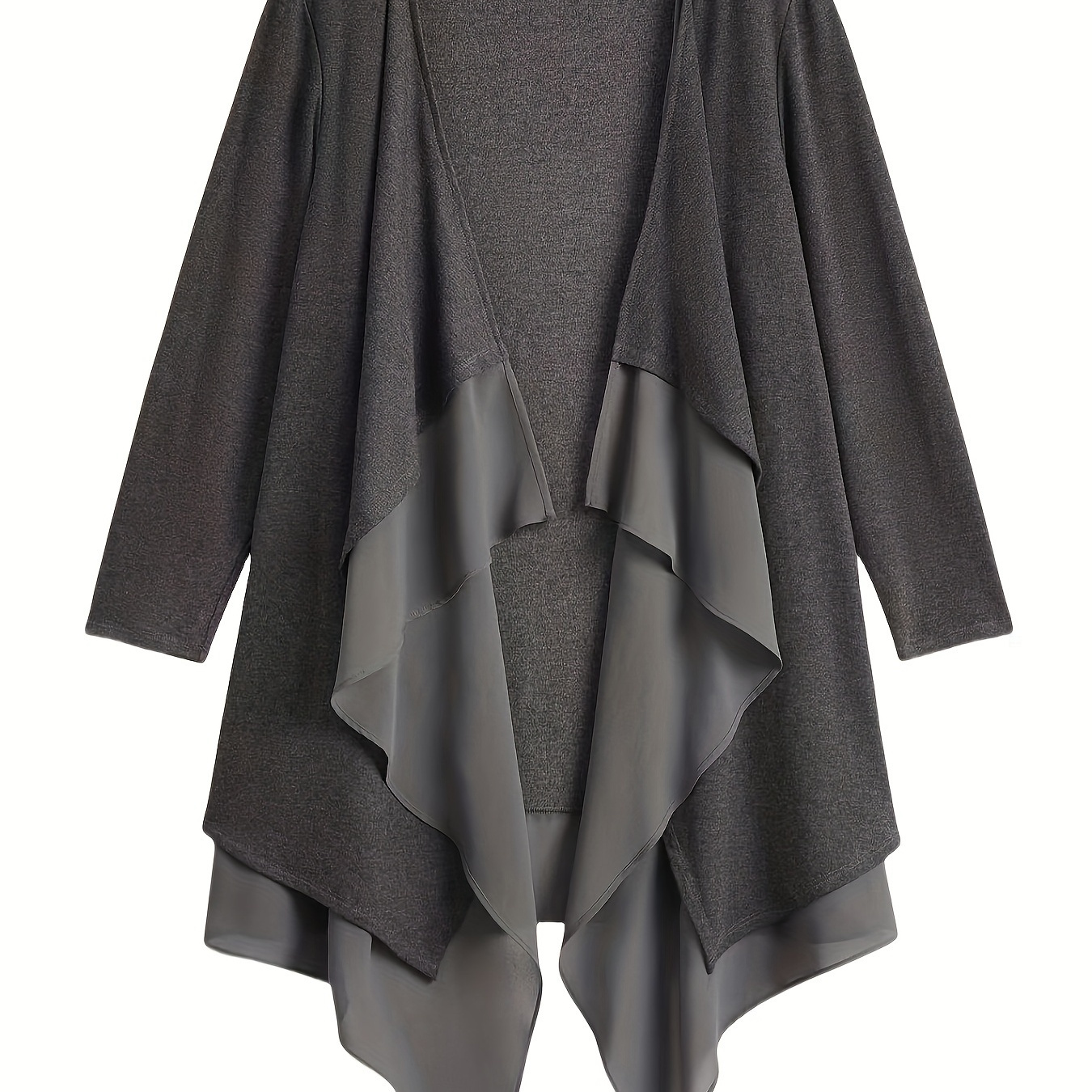 

Elegant Asymmetrical Hem Chiffon Kimono Cardigan - , Open Front, Stretch Fabric, Non-sheer - Fall