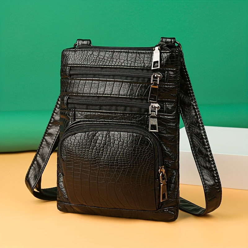 

Crocodile Embossed Phone Bag, Mini Pu Leather Crossbody Bag, Women's Multi Zipper Square Purse