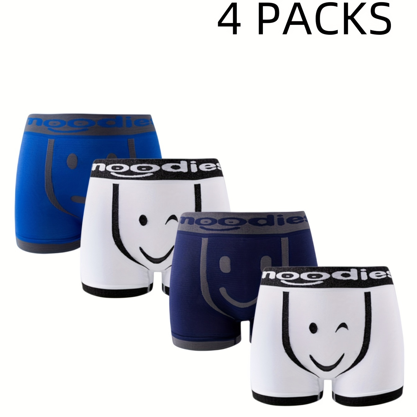 

4pcs Men's Smiling Face Pattern Boxer Briefs, Breathable Comfy Boxer Trunks, Elastic Sports Shorts, Men's Casual Underwear Daily Bottom Wear