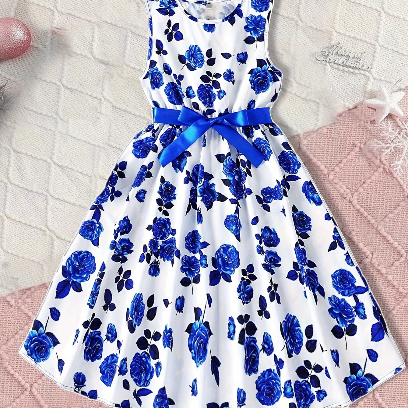 

Enchanting Floral Dress For Girls, Sleeveless A-line Vacation Swing Dresses For Summer