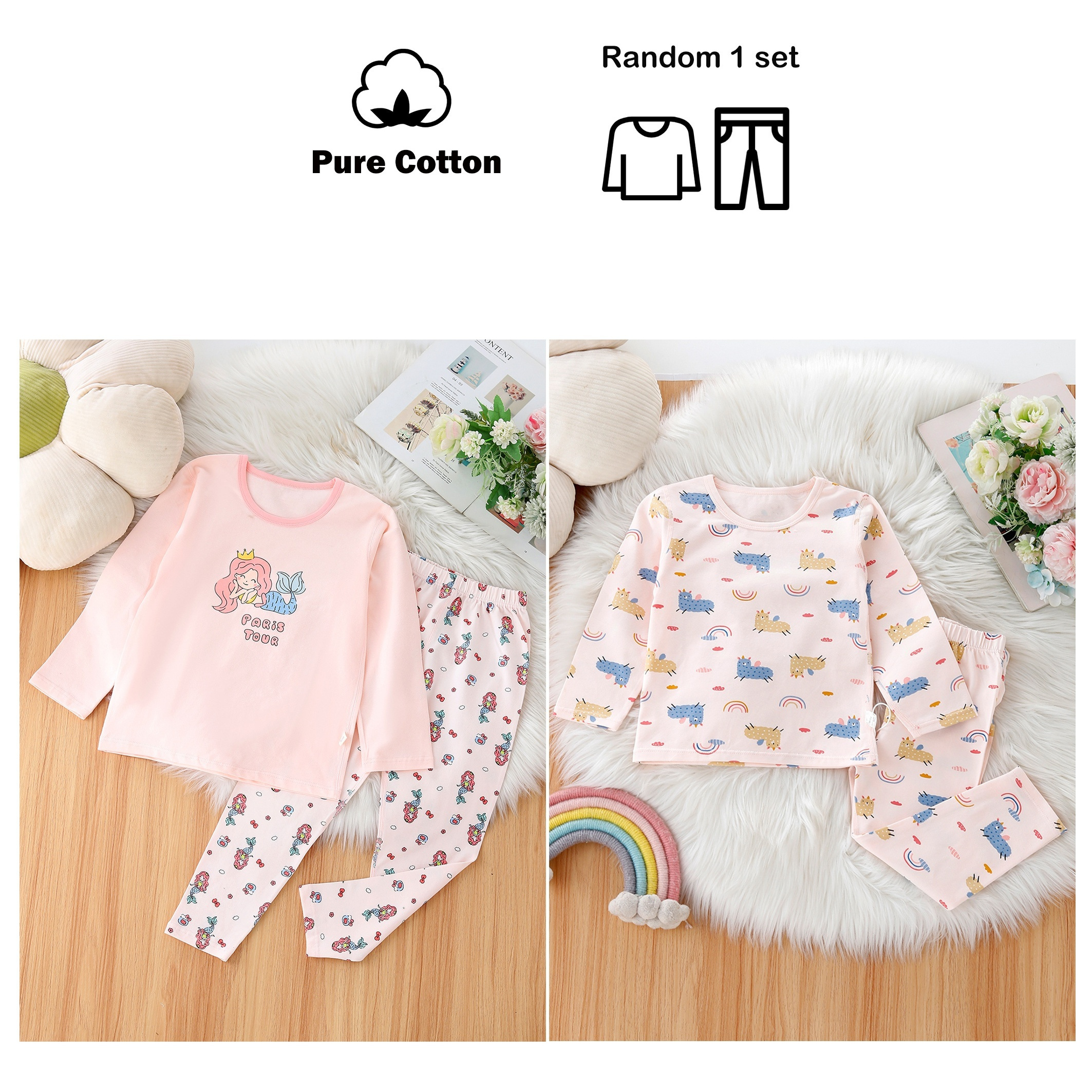 

2- ' 95% Printed Long-sleeved Trousers Suit, Comfortable, , -, Underwear Suit, Suitable For And , Suitable For And , For