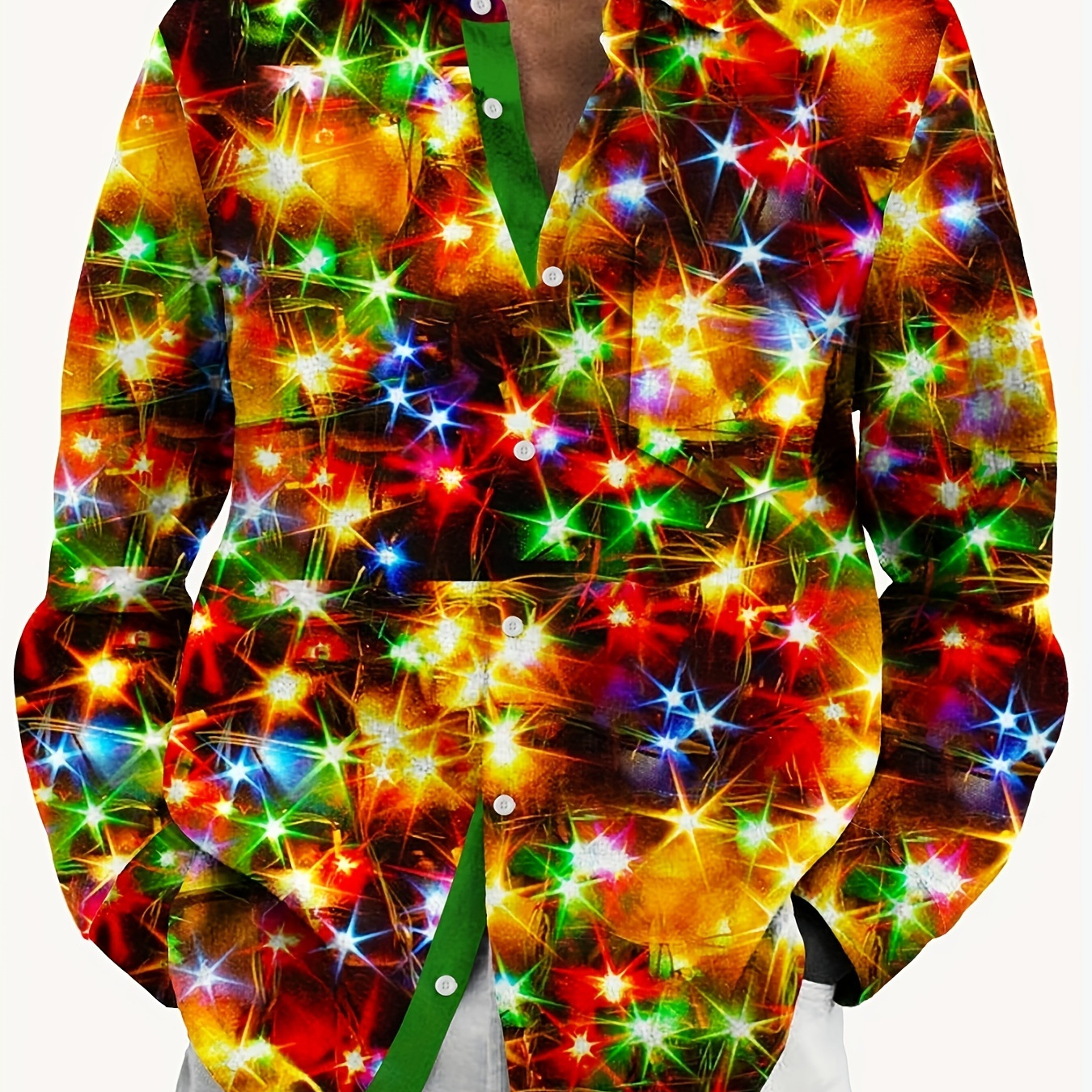 

Vintage Holiday Celebration Christmas Party Light Bulbs 3d Digital Printed Men's Trendy Button-down Long Sleeve Lapel Shirt