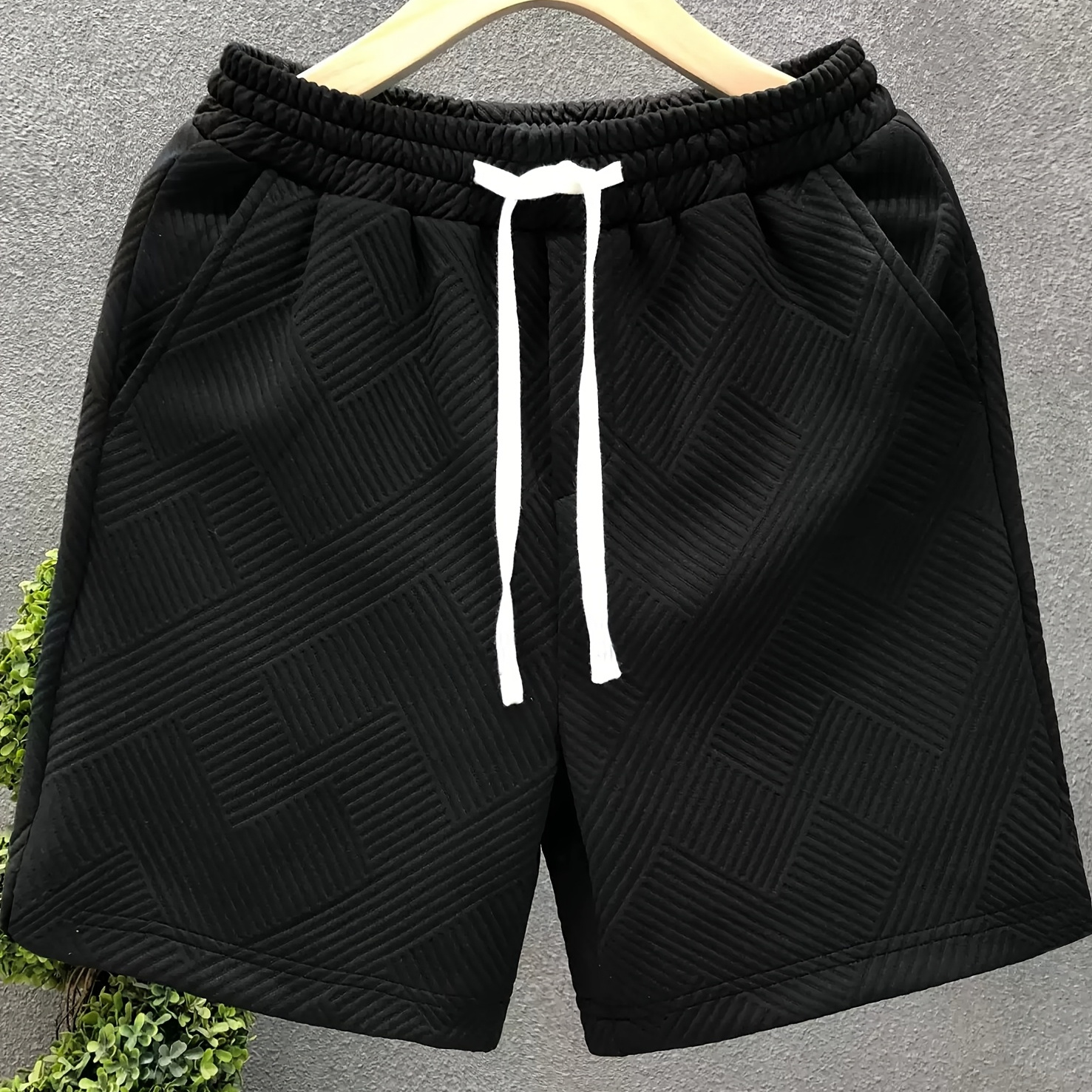 Shorts Casuais Masculinos Fashion - Shorts Jacquard Geométrico Minimalista