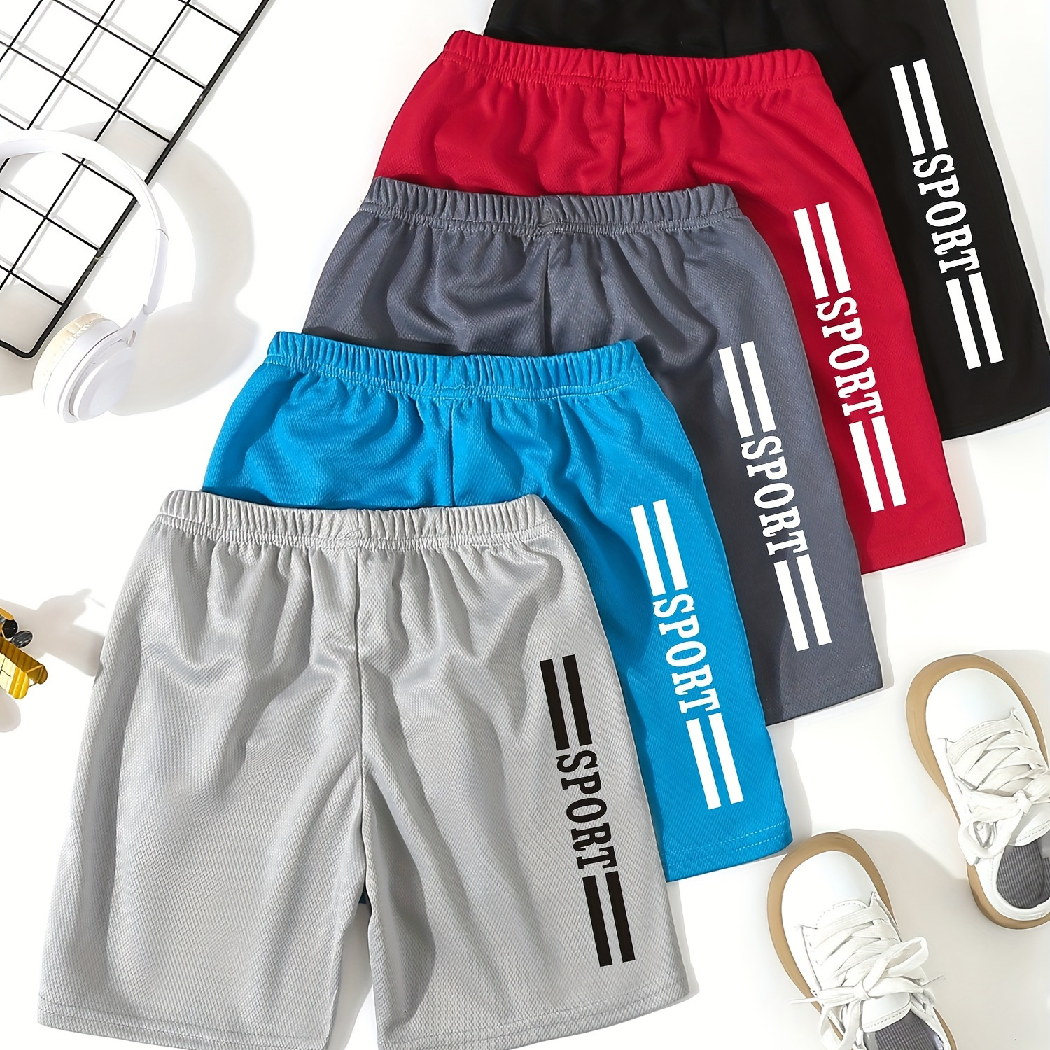 TEMU 5pcs Sport Letter Print Boys Comfortable Quick Dry Athletic Shorts, Casual Shorts For Summer Outdoor