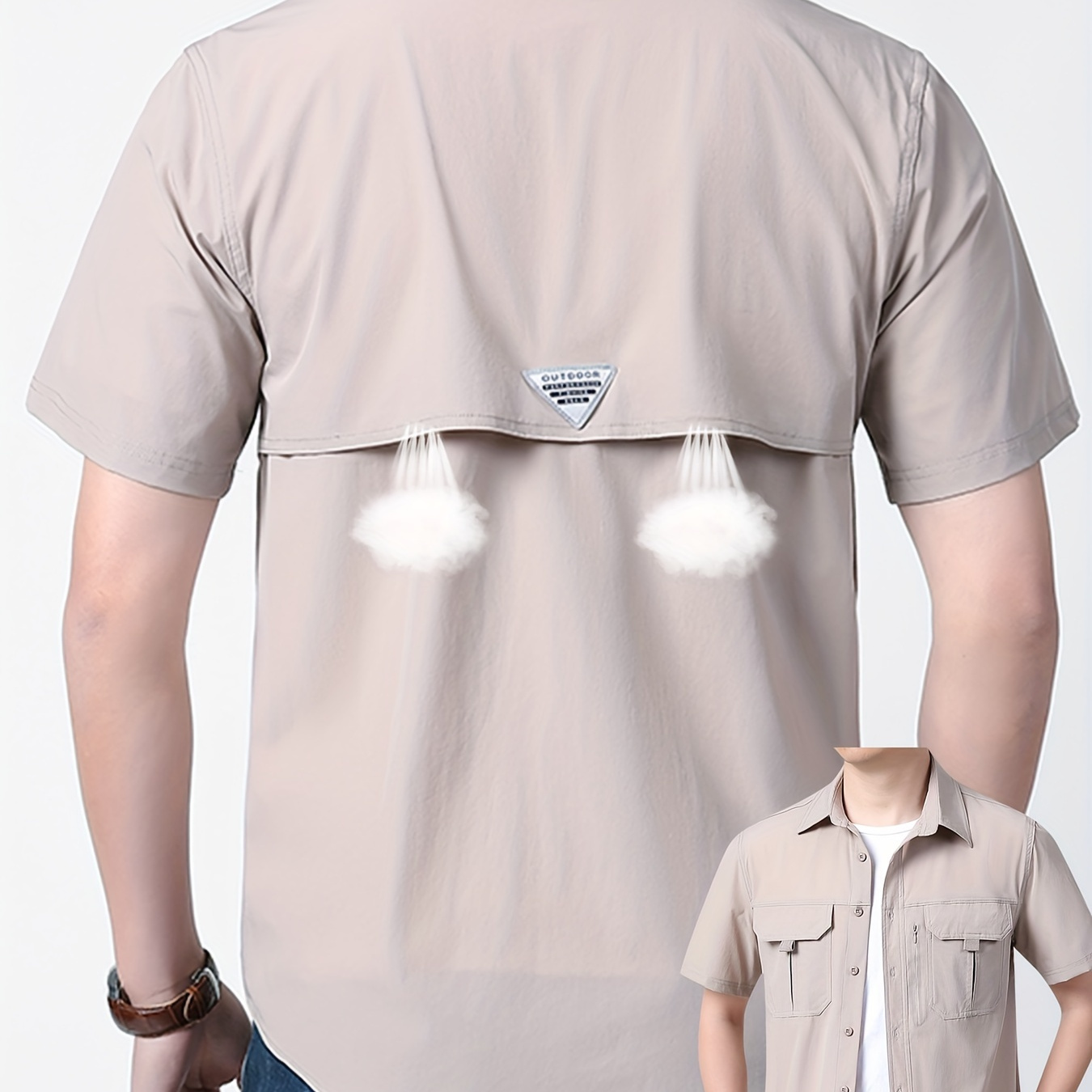 

Men's Solid Color Casual Short Sleeve Lapel Collar Cargo Shirt With Multiple Pockets For Summer Outdoor Activities