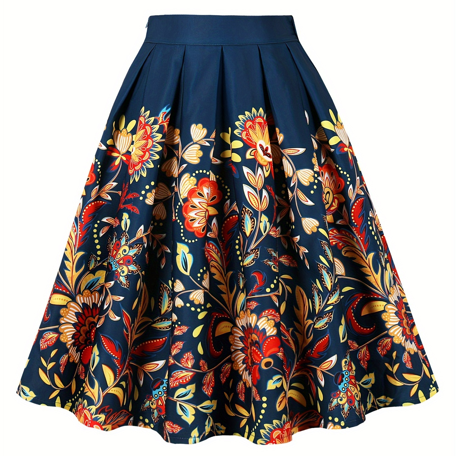 

Floral Print Ruffle Hem Skirt, Vintage Swing Skirt For Spring & Fall, Women's Clothing