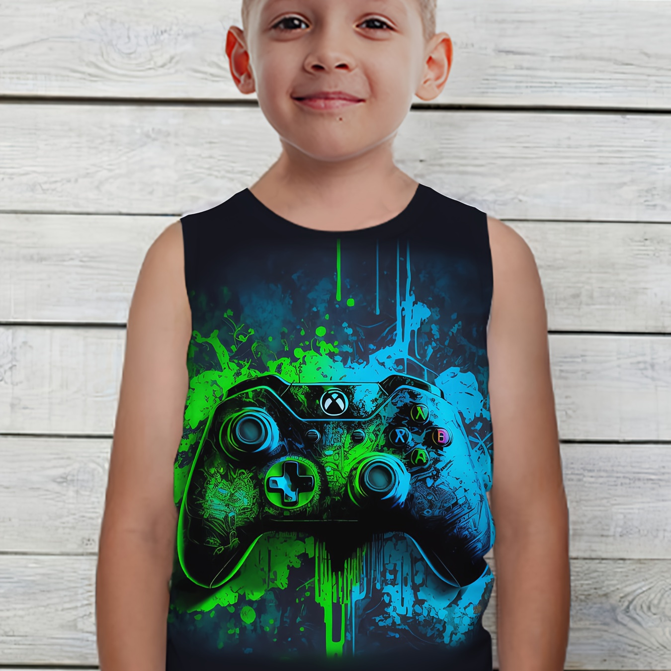 

Cartoon Gamepad 3d Graphic Print Boys Creative Tank Tops, Casual Crew Neck Sleeveless Fitness Vest, Boys Clothes For Summer