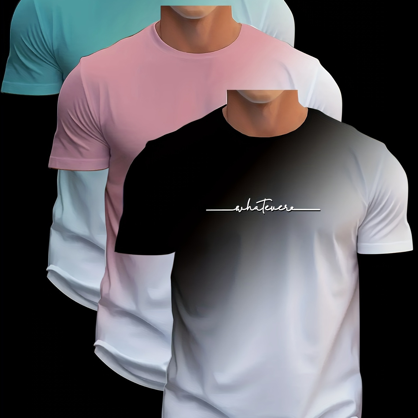 

3pcs Men's Gradient T-shirts, Quick-dry Letter 3d Digital Print Athletic Tees, Sport Style, Breathable Short Sleeve Tops