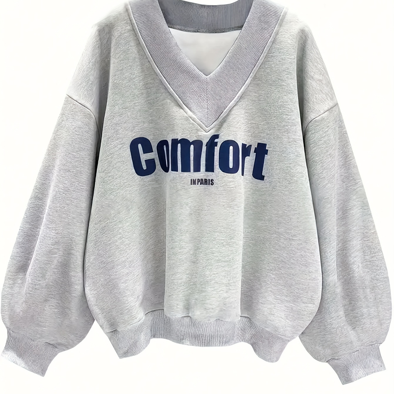

Letter Print Pullover Sweatshirt, Casual Long Sleeve V Neck Sweatshirt For Fall & Winter, Women's Clothing