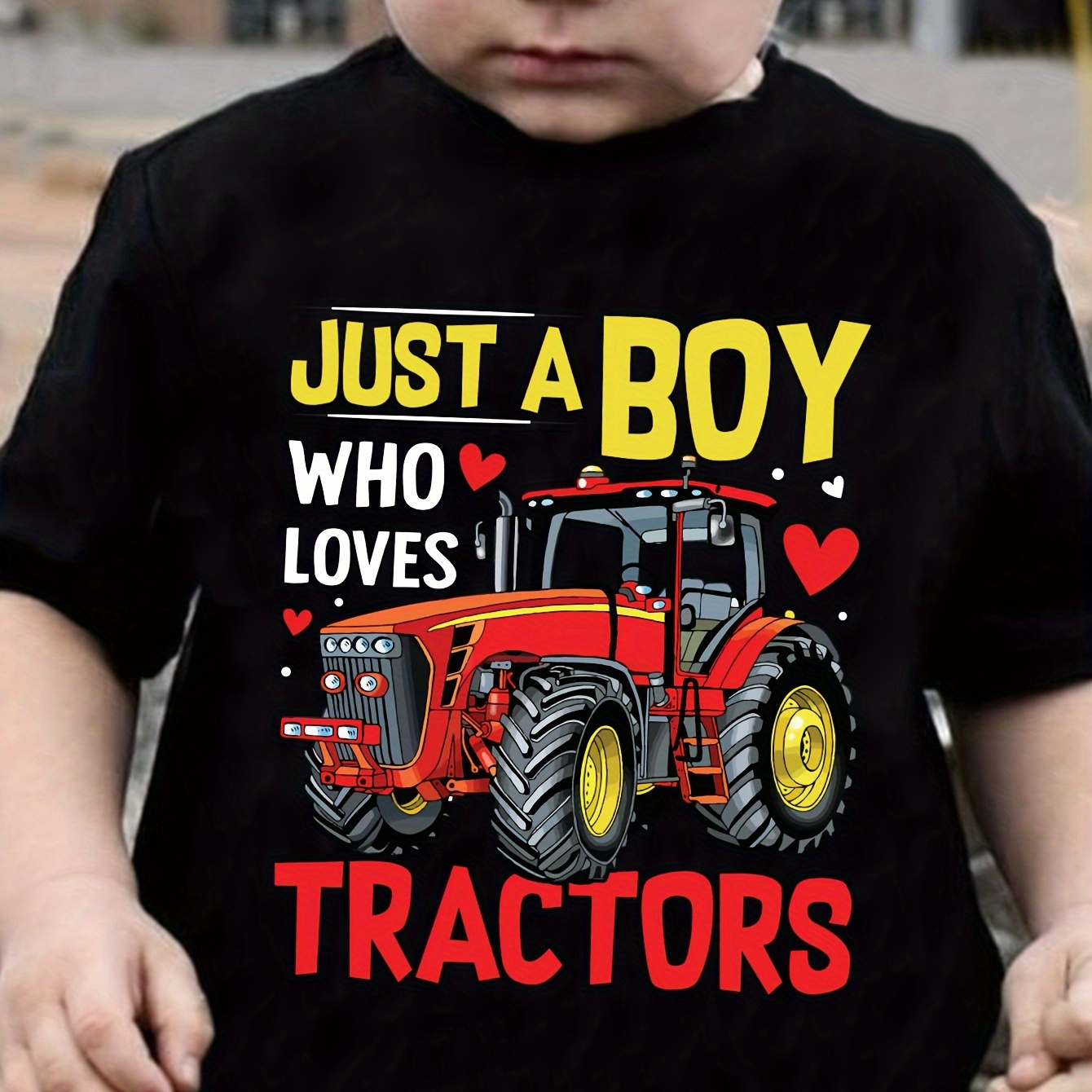 

Boy's Just A Boy Who Loves Tractors Print T-shirt Kids Short Sleeve Casual Comfy Summer Clothing