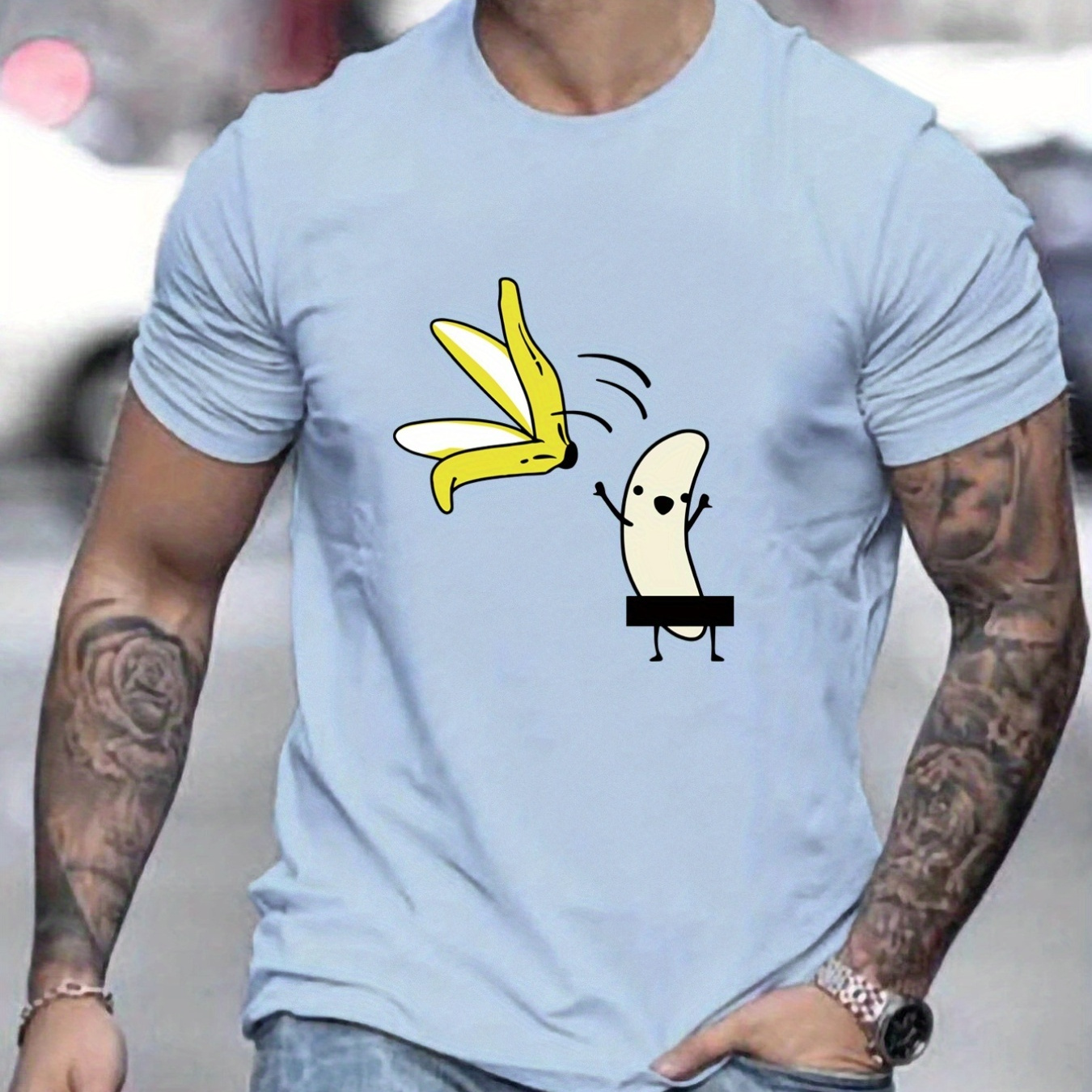 

T-shirt Décontracté À Col Ras Du Cou Pour Homme, Vêtement D'été Avec Banane De Dessin Animé