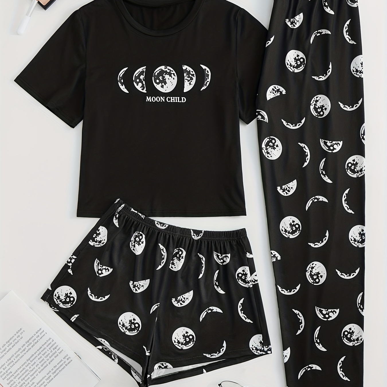 

Starry Print Pajama Set, Short Sleeve Crew Neck Top & Shorts & Pants, Women's Sleepwear & Loungewear