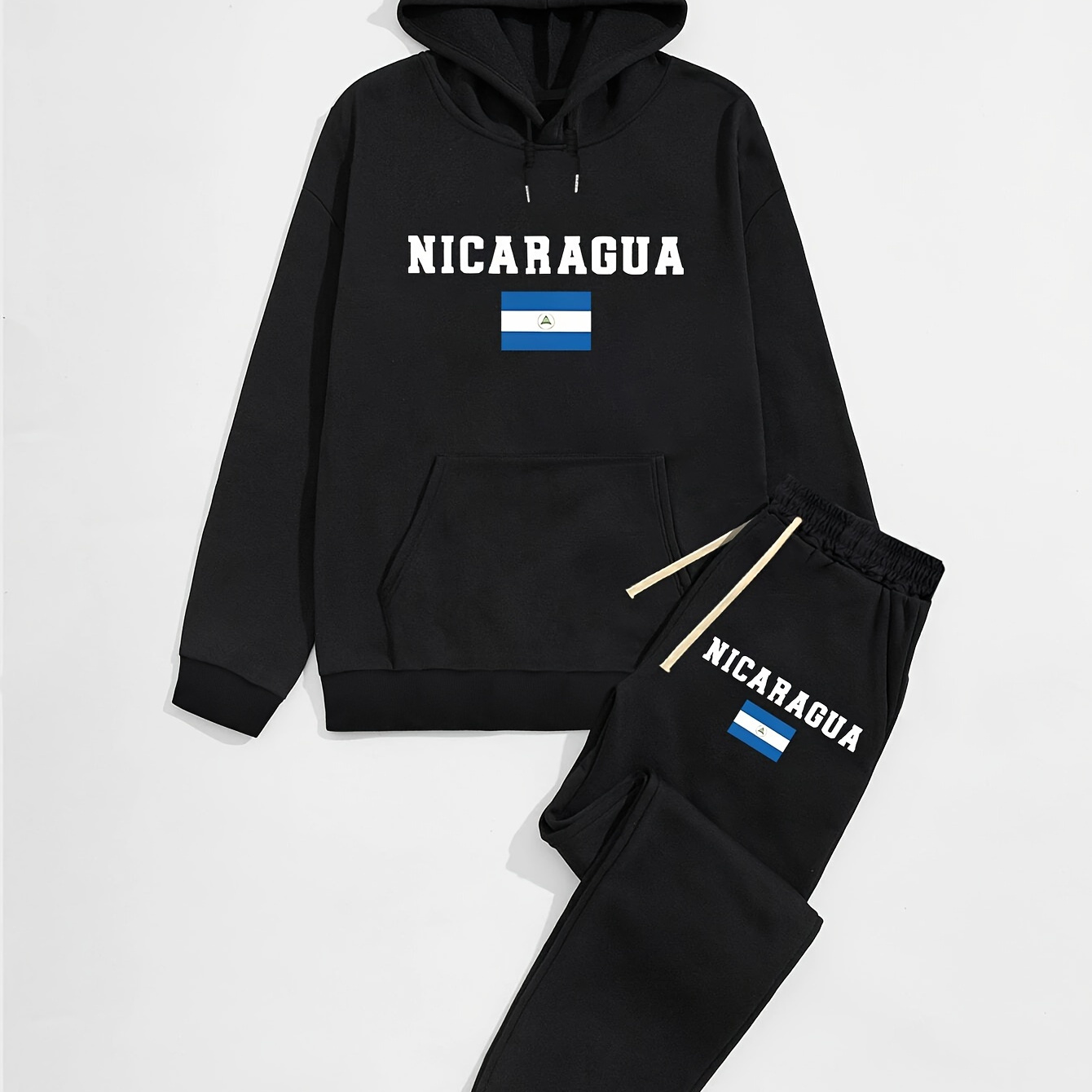 

Nicaragua Long Sleeve And Drawstring Pants Set, Hooded Sweatshirt And Drawstring Sweatpants 2pcs Set, Suitable For In , And