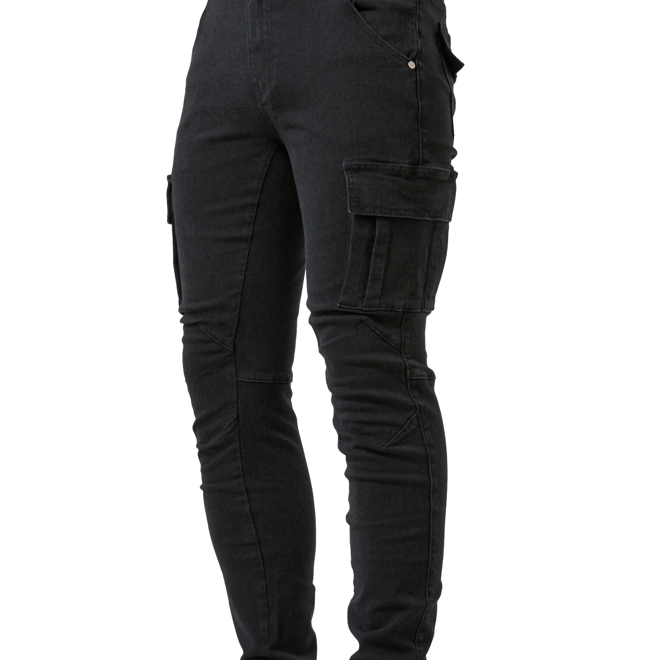 

Slim Fit Cargo Jeans, Men's Casual Street Style Multi Pocket High Stretch Denim Pants For Spring Summer