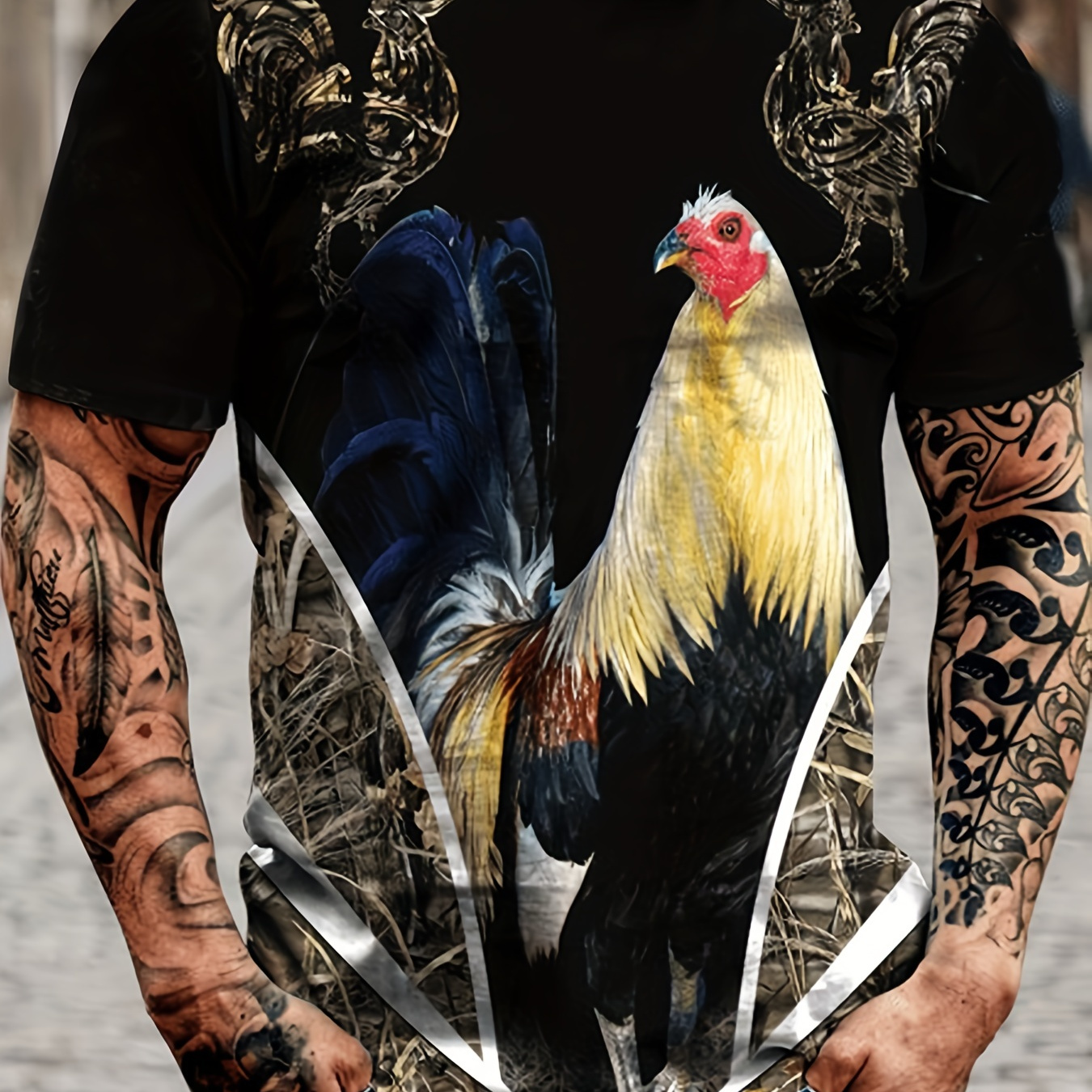 

Cock 3d Print Men's Short Sleeve Casual T Shirt, Crew Neck Animal Graphic Tee European And American Fashion Loungewear Pajamas Top Daily Tops