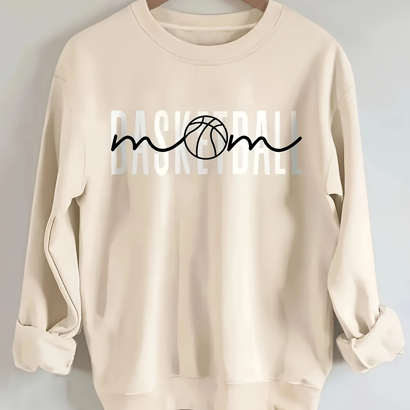 

Basketball & Letter Print Pullover Sweatshirt, Casual Long Sleeve Crew Neck Sweatshirt For Fall & Winter, Women's Clothing