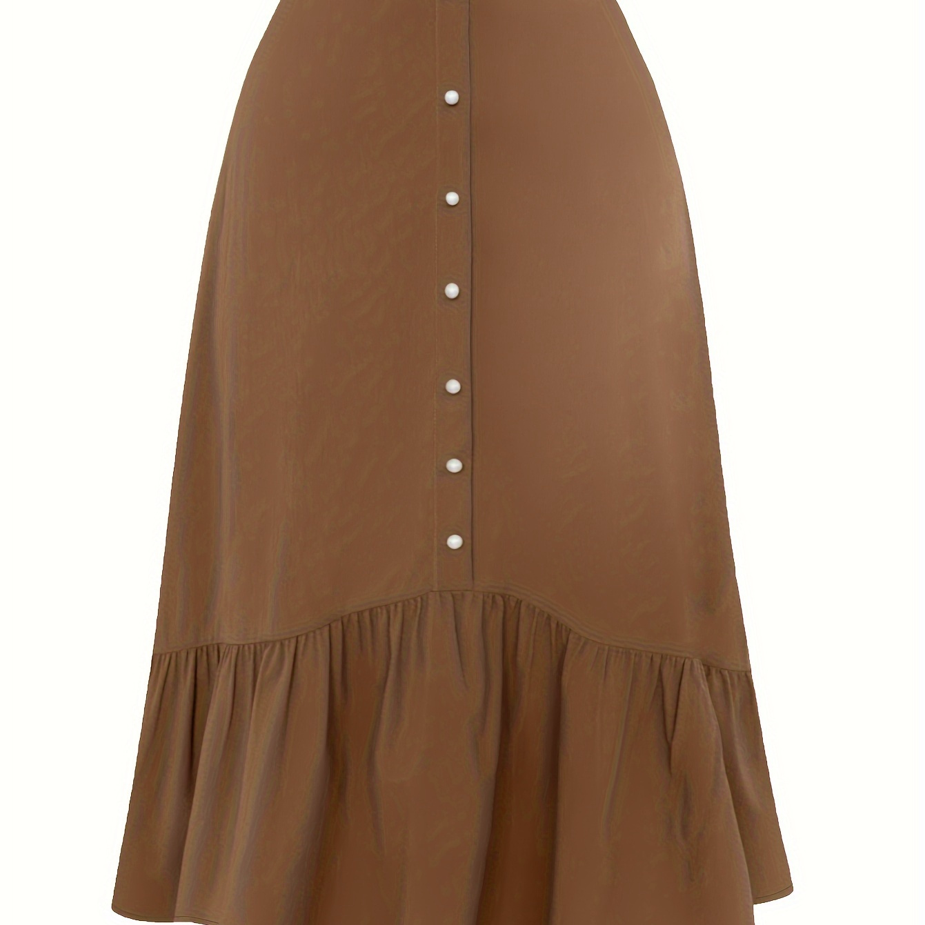

Women's Elegant Skirt, Plus Size Solid Button Decor Elastic High Rise Ruffle Hem Swing Maxi Skirt