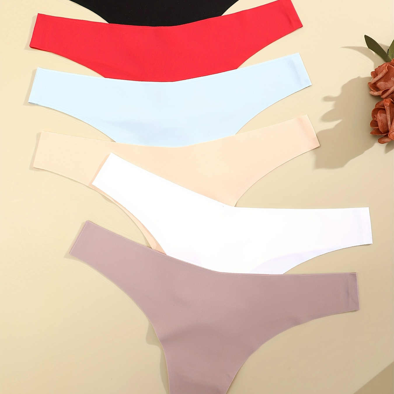 

6pcs Solid Seamless Thongs, Comfy & Breathable Intimates Panties, Women's Lingerie & Underwear