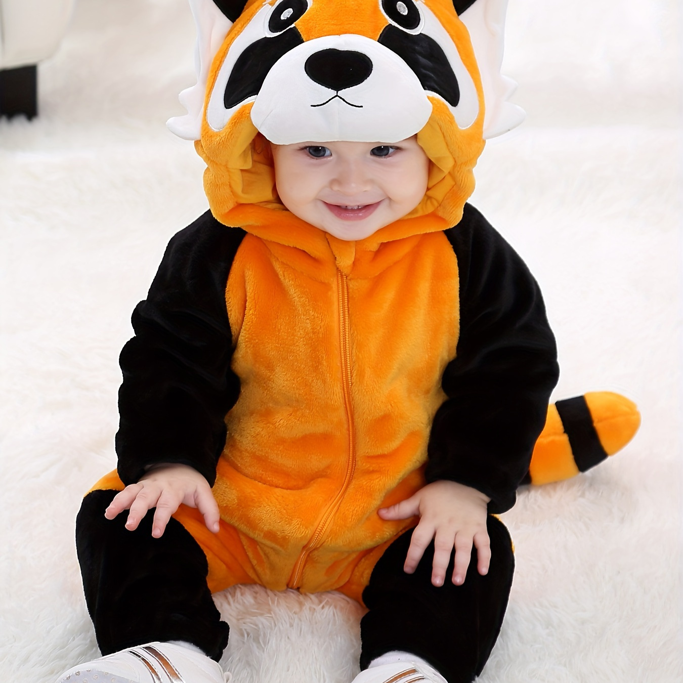 

Infant Baby Boys And Girls Cute Little Raccoon Shape Hooded Comfy & Sweet Romper, Single Layer Bodysuit