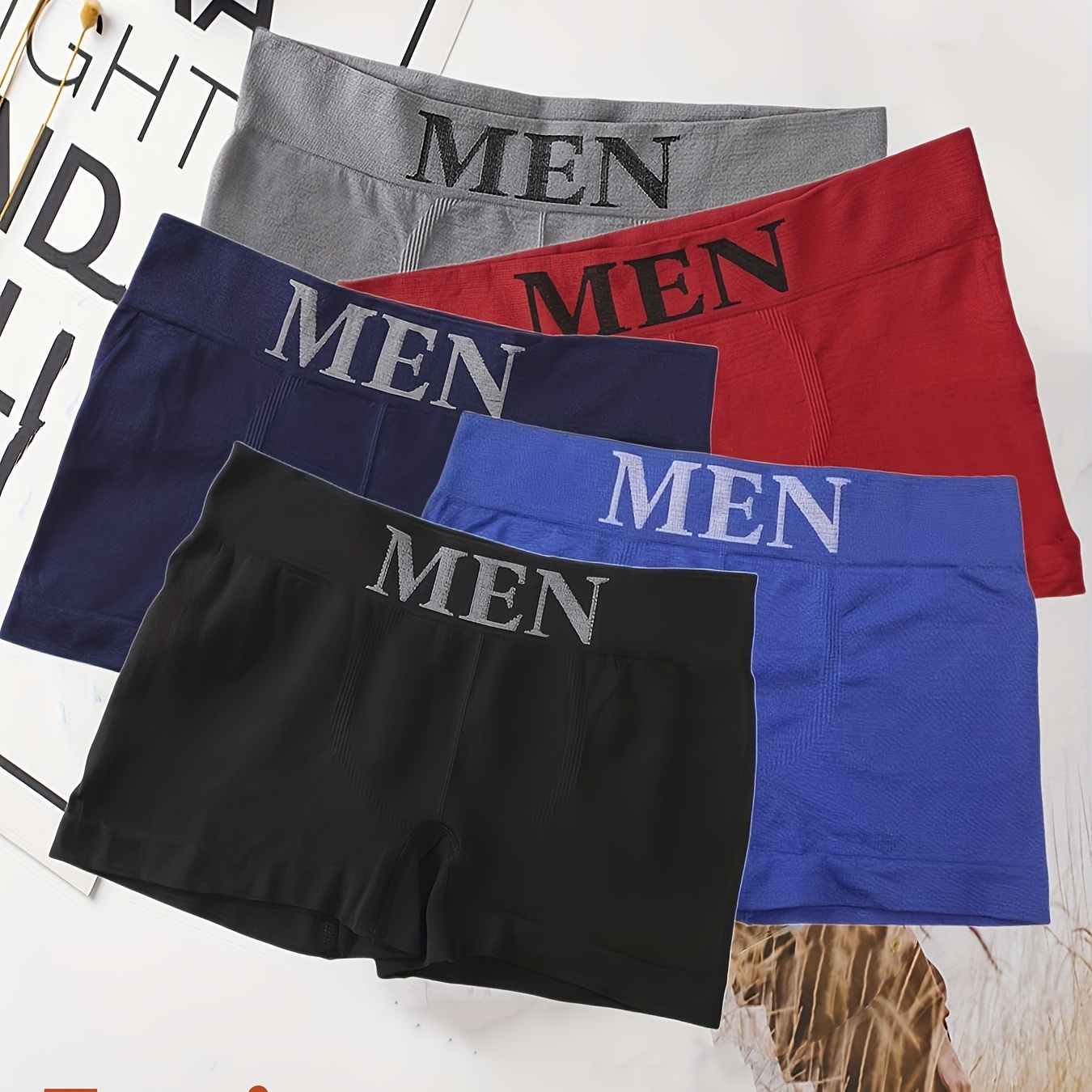 Men's Simple Causal Solid Color Seamless Boxer Briefs High - Temu