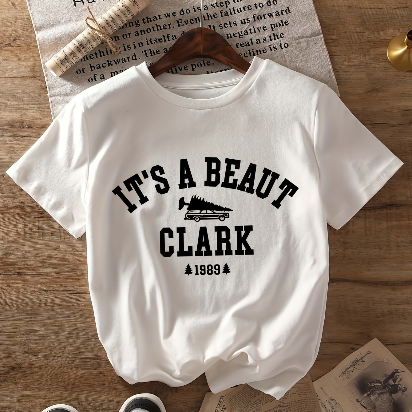 

This Is A Beautiful Christmas Letter Print T-shirt, Short Sleeve Crew Neck Casual Top For Summer & Spring, Women's Clothing