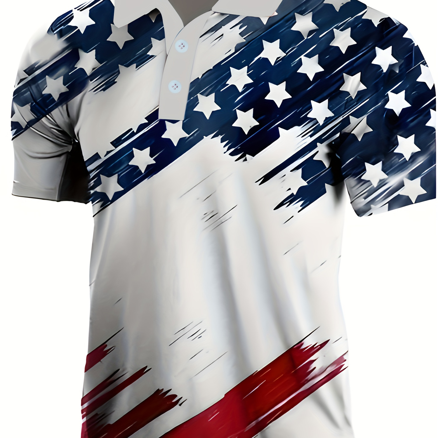 

Men's Trendy Stripe Star Pattern Short Sleeve Button Up Lapel Shirt, Comfy Male Shirt For Golf Sports, Gift For Men