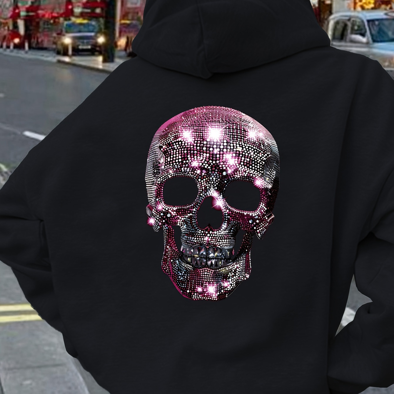 

's Plus Size Skull - Long , Drawstring Pullover , Washable - For Fall &