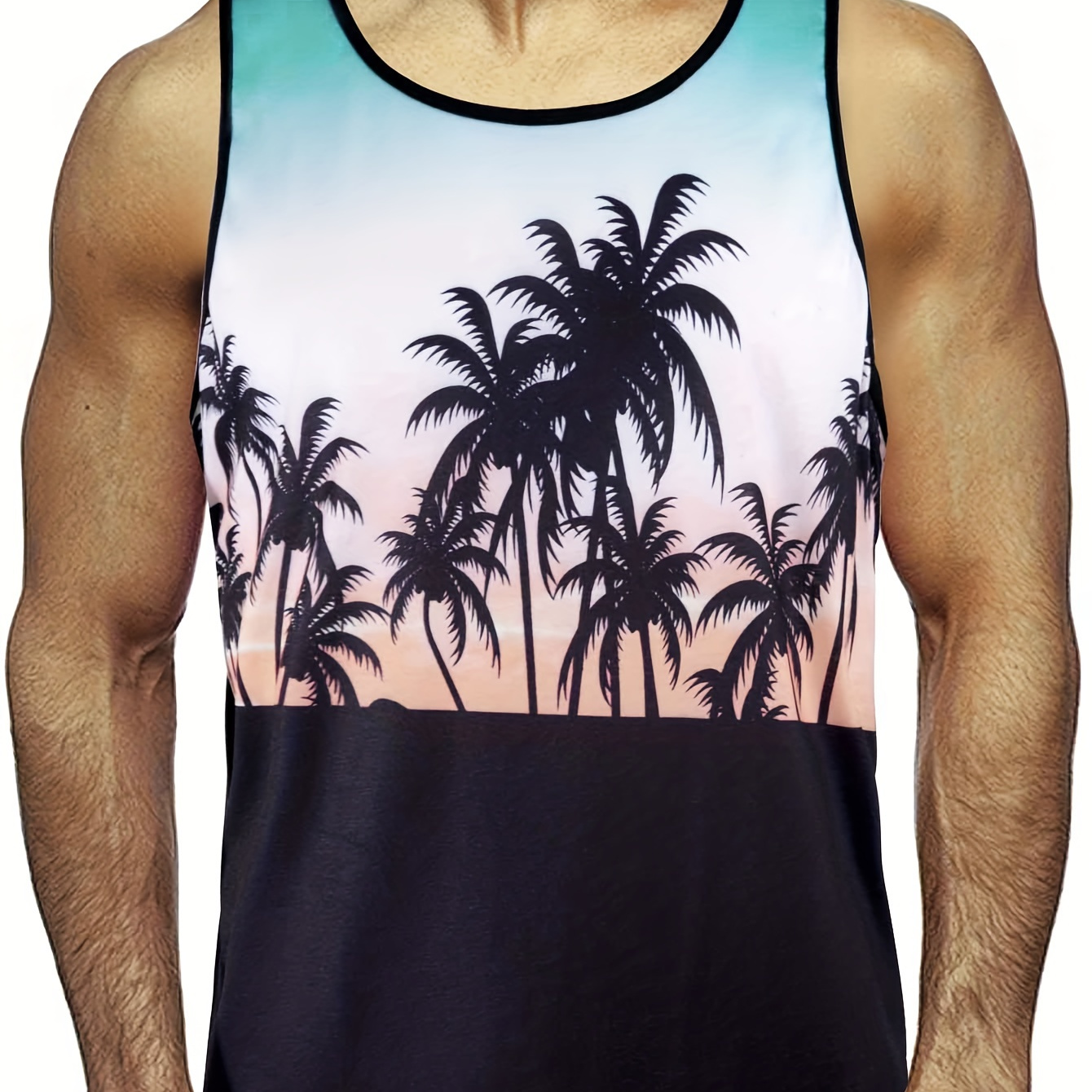 Coconut Tree Pattern, Men's Tanktop, Casual Loose Sleeveless Shirt For Summer