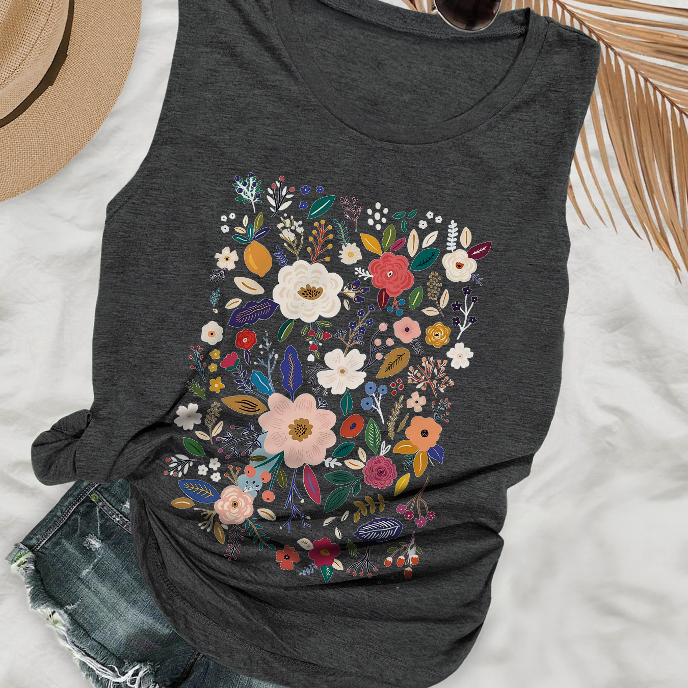 

Floral Print Tank Top, Sleeveless Casual Top For Summer & Spring, Women's Clothing