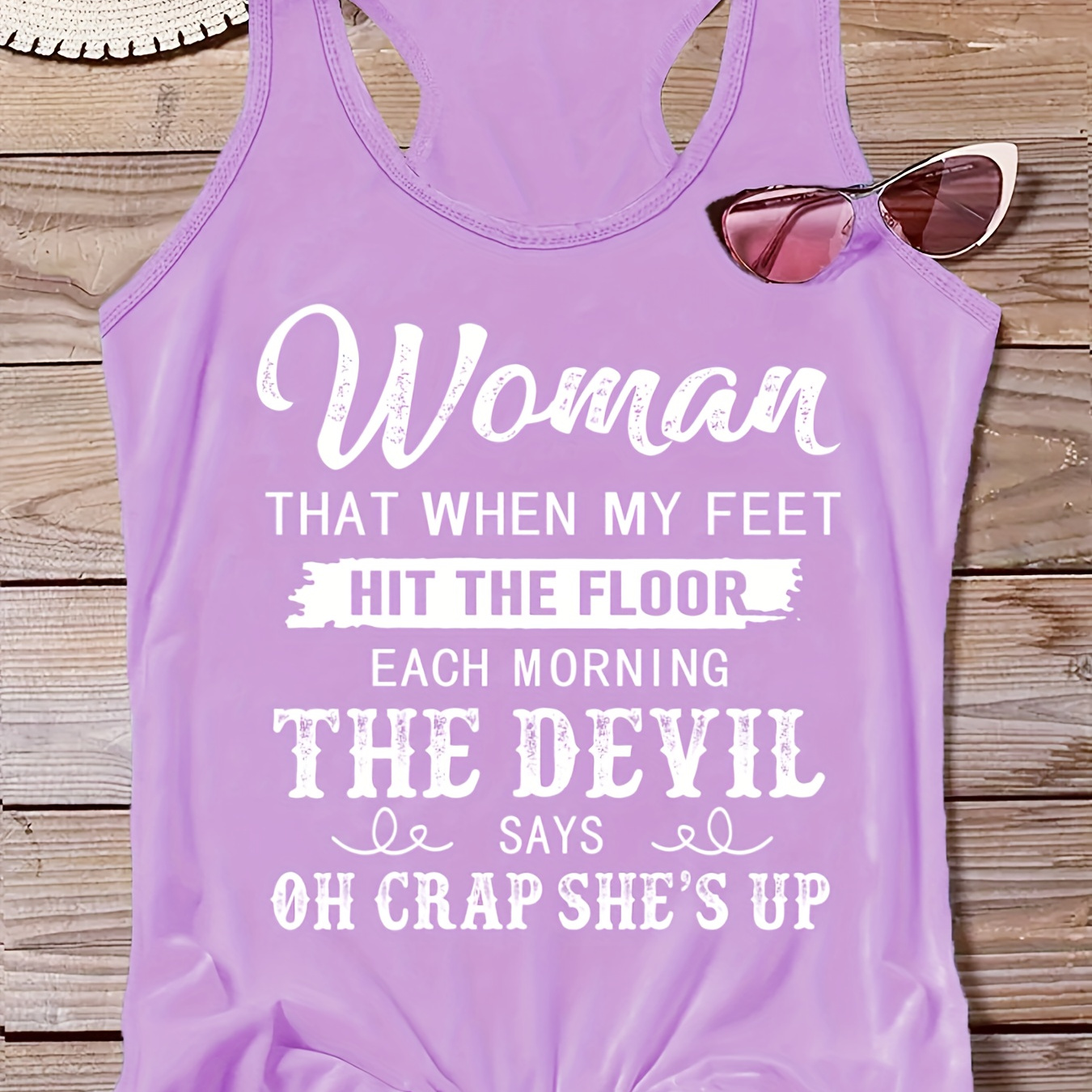 

Plus Size The Devil Print Tank Top, Casual Crew Neck Sleeveless Tank Top For Summer, Women's Plus Size clothing